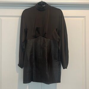 ASOS Brown Vegan Leather High Neck Dress Size 6